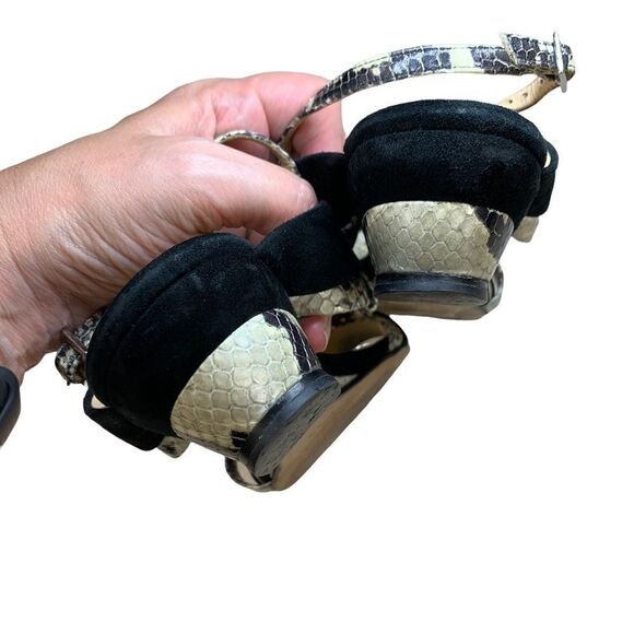 🔵Aquatalia Black Suede & Snakeskin Embossed Leather Wedge Sandals 7.5 - Picture 6 of 9